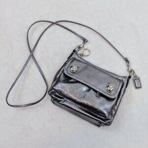 COACH POPPY metallic silver pewter mini crossbody